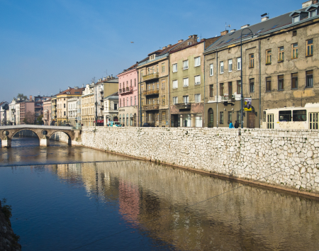Along the Miljacka River in Sarajevo, Bosnia