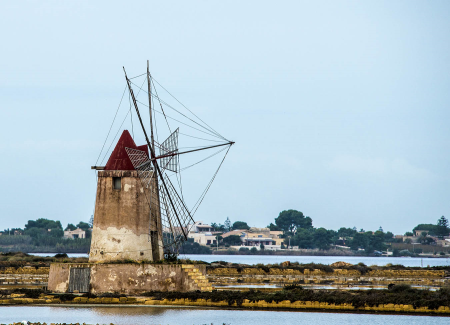 Windmill at the old salt factory, Trapani, Sicily