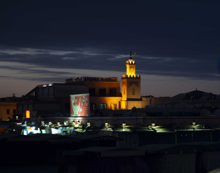 The main square in Marrakesh, at night
