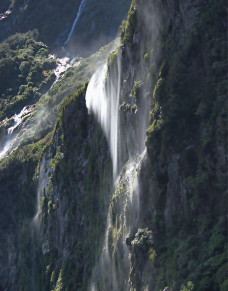 Waterfall in Milford Sound, South Island